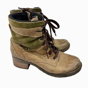 Dromedaris womens EU 37 US 6.5 7 Boots Kara Suede Leather Tan Olive Worn Heeled